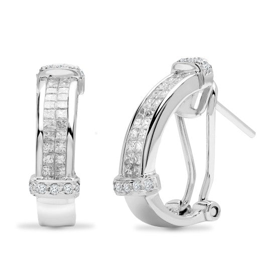 18ct White Gold Diamond Earrings 1ct Leverback Hoops Princess Cut 0.90ct