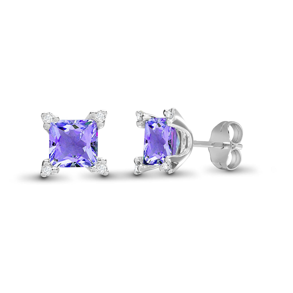 18ct White Gold Diamond And Amethyst Stud Earrings