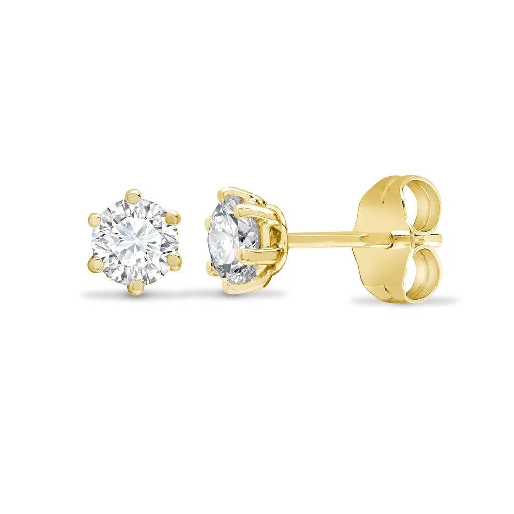 18ct Yellow Gold 35pt 6 Claw Diamond Solitaire Stud Earring
