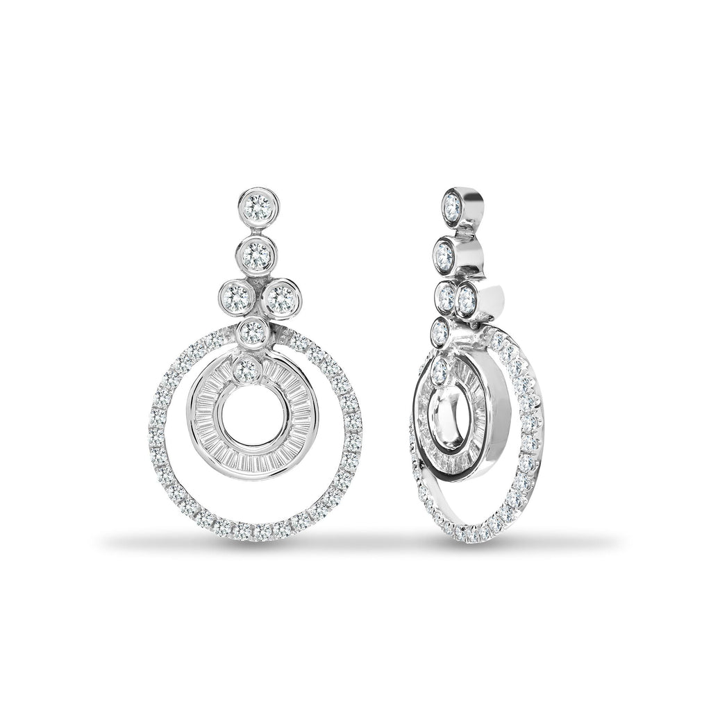 18ct White Gold 0.62ct Round & Baguette Diamond Drop Earring