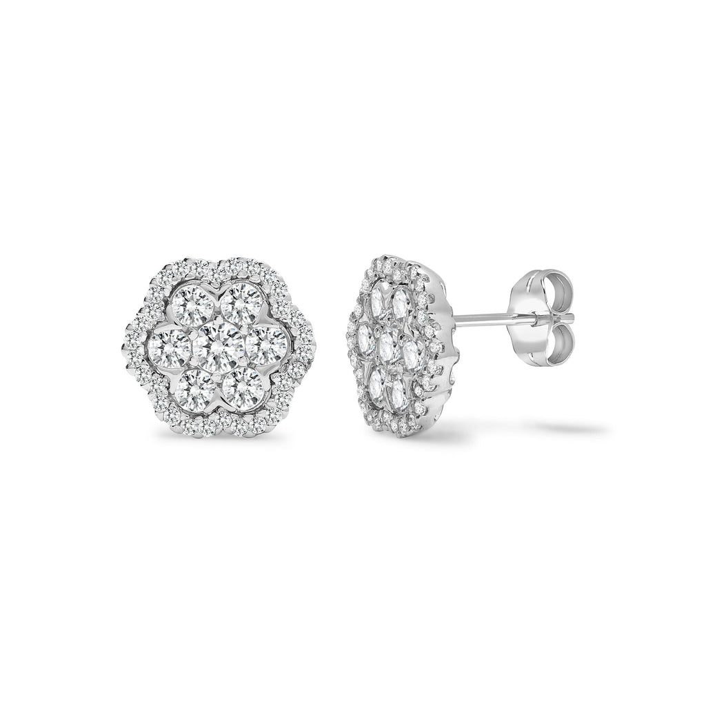 18ct White 1.26ct Diamond Cluster Earrings Flower Halo Studs