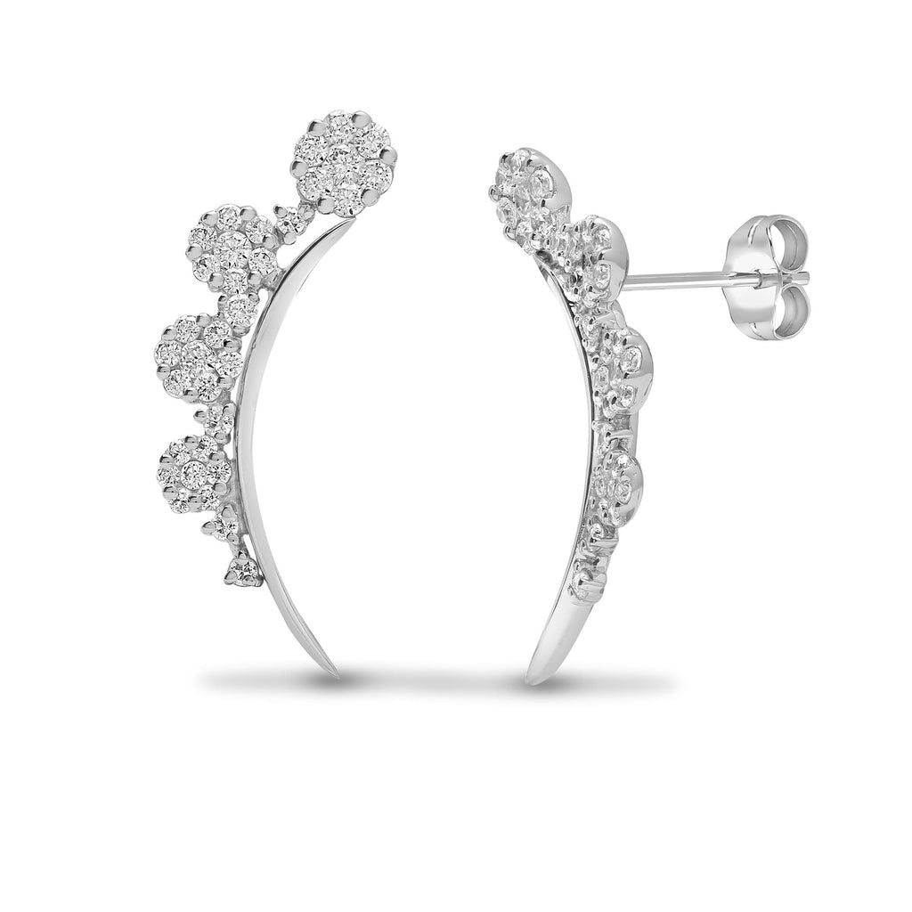 18ct White 1.27ct Diamond Cluster Earrings Climbers