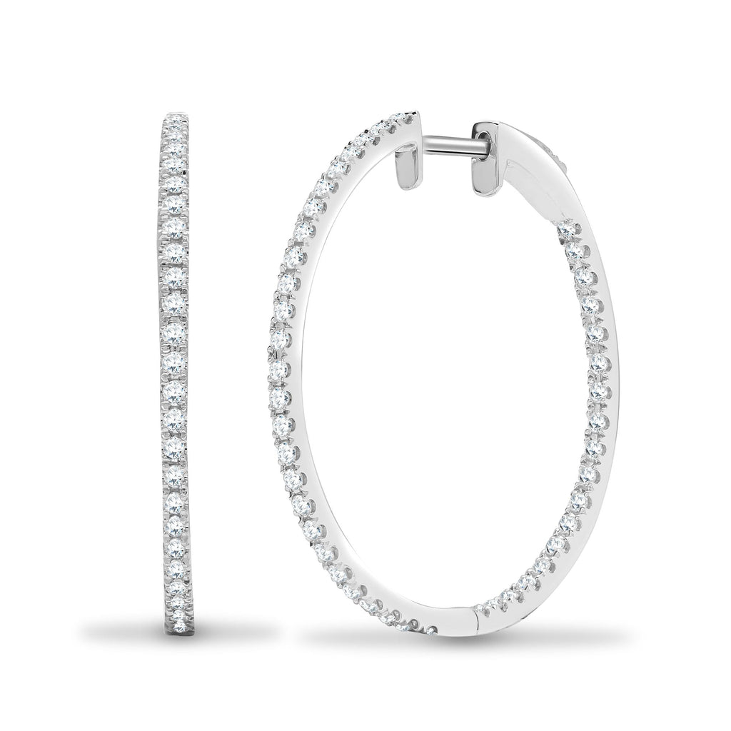18ct White 0.90ct Diamond Claw Full Set Hoop Earrings