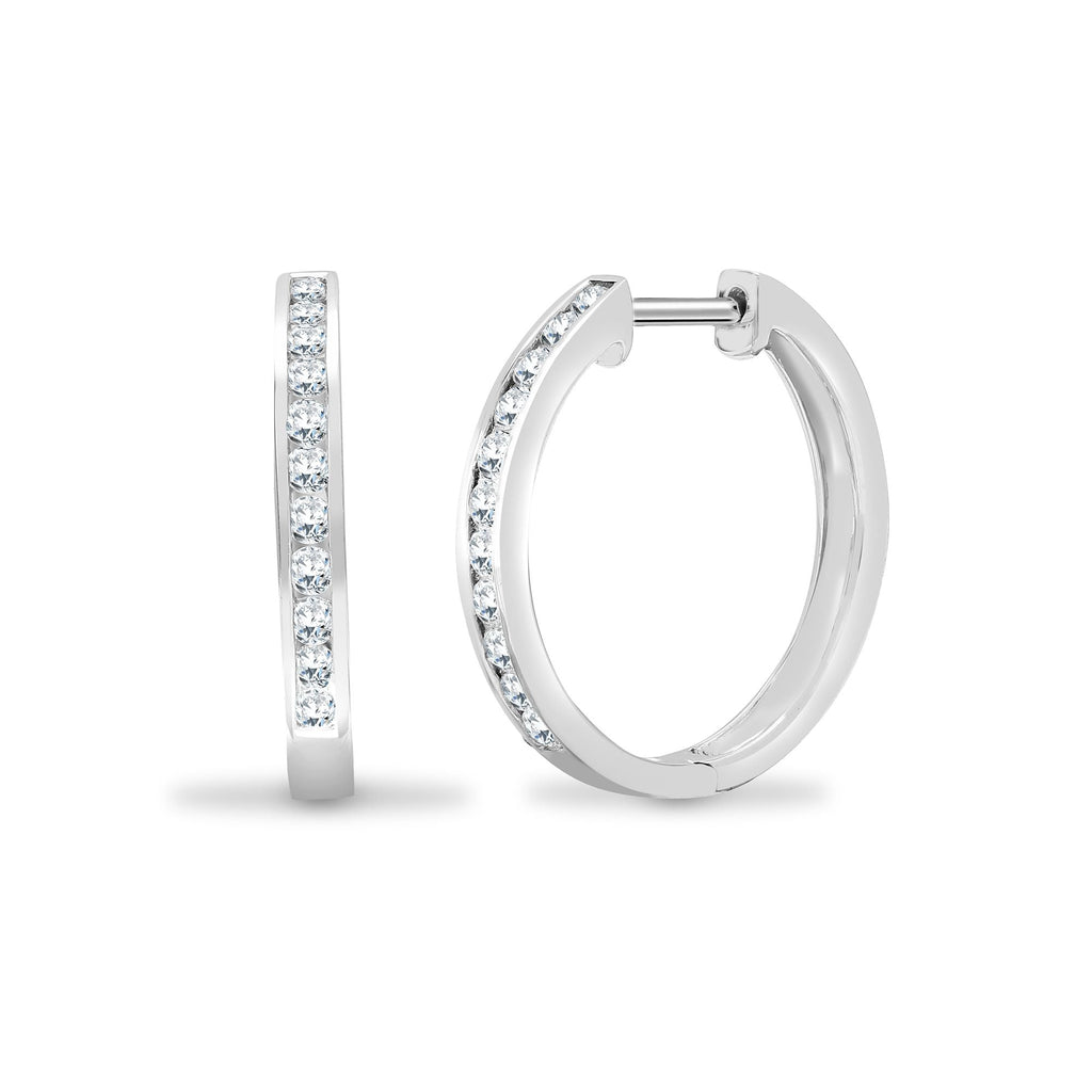 18ct White 0.67ct Diamond Channel Half Set Hoop Earrings