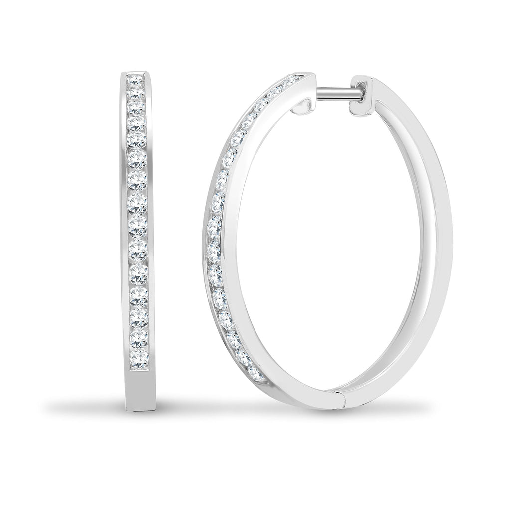 18ct White 0.90ct Diamond Channel Half Set Hoop Earrings