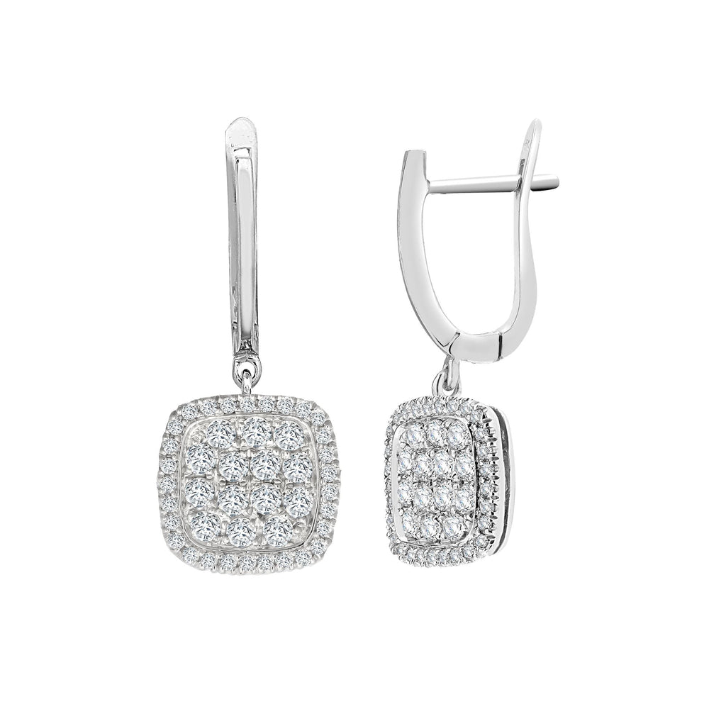 1.10ct Diamond Earrings Square Cushion Drop Hoops 18ct White Gold
