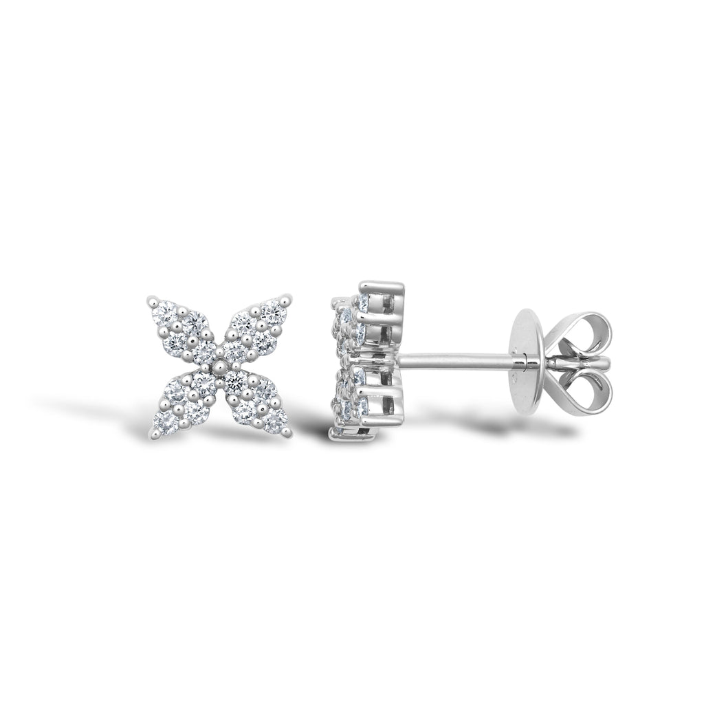 18ct White 0.25ct diamond Flower Petal cluster stud earrings