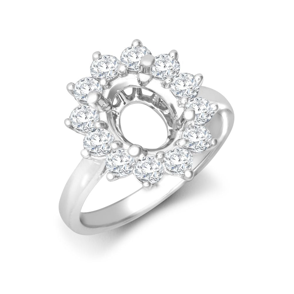 18ct White Gold 0.35ct Diamond Claw-set Cluster Halo Oval Ring - Holds 9x7mm