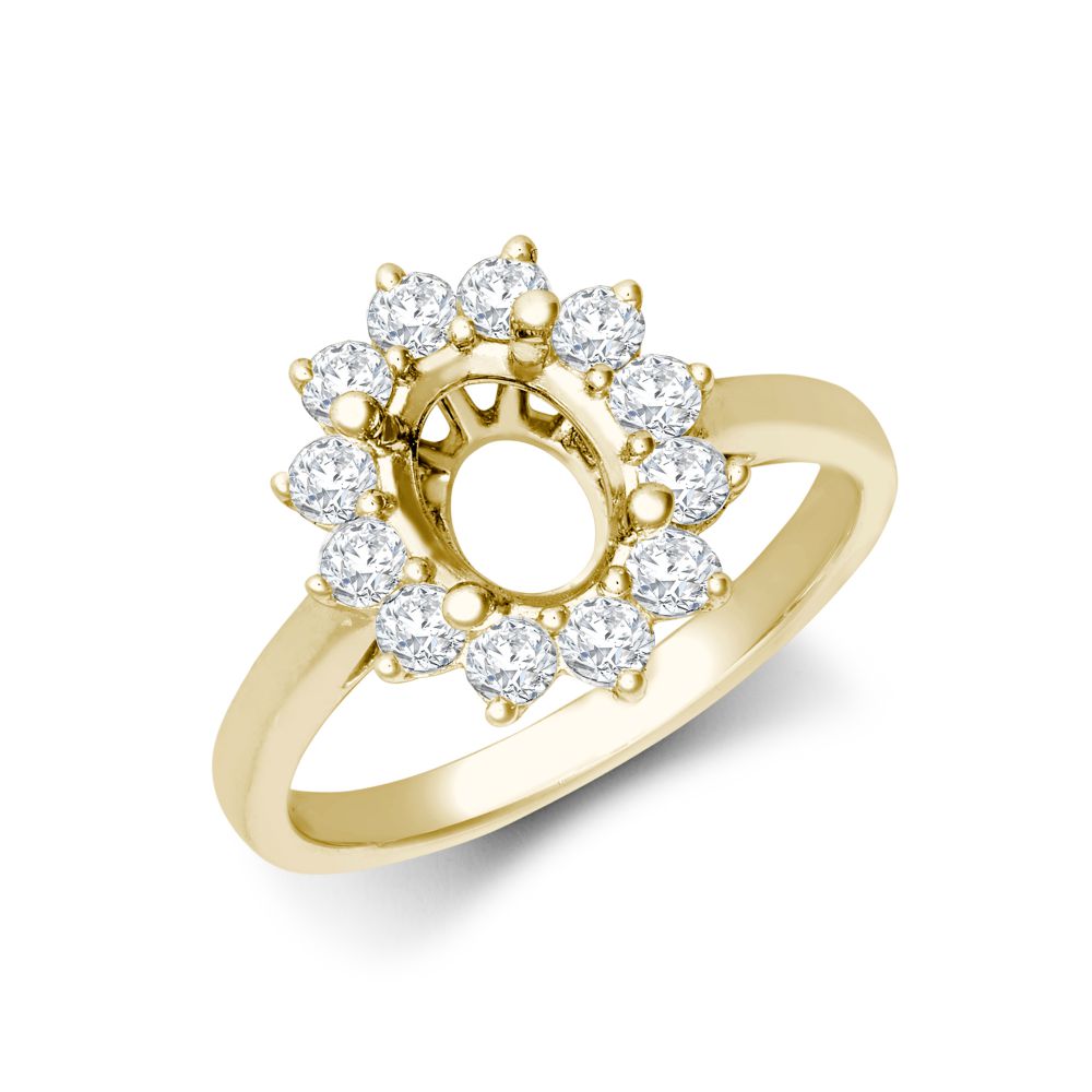 18ct Yellow Gold 0.35ct Diamond Claw-set Cluster Halo Oval Ring  - Holds 8x6mm