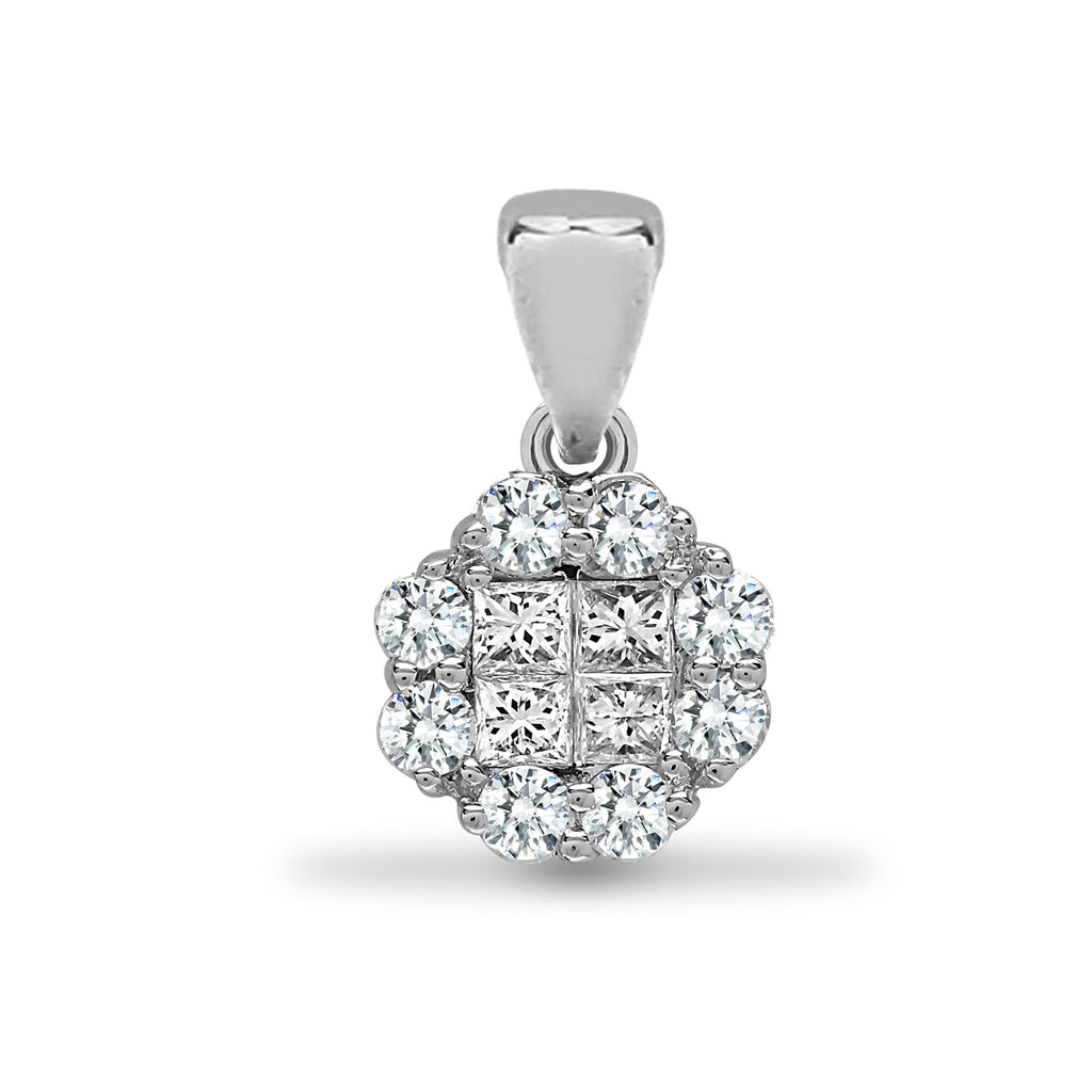 18ct White 1ct Round & Princess Cut Diamond Pendant