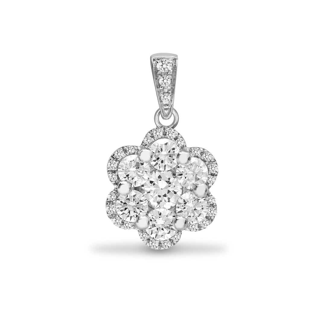 18ct White 0.77ct Diamond Flower Cluster Pendant near 1ct (without Chain)