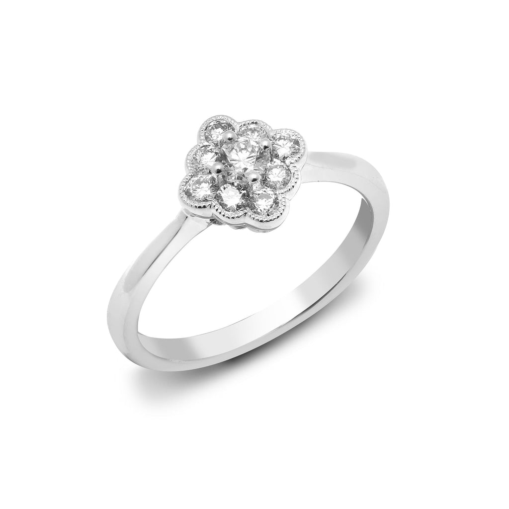 18ct White 0.40ct Diamond Cluster Mill-Grain Edge Ring