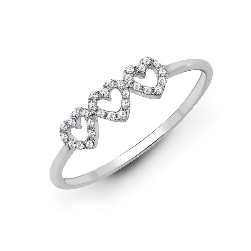 18ct White 0.10ct Diamond 3 x Heart Ring