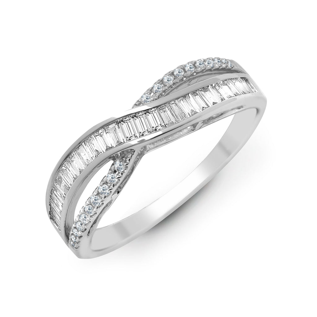 18ct White 0.48ct Diamond RBC & Baguette Crossover Ring