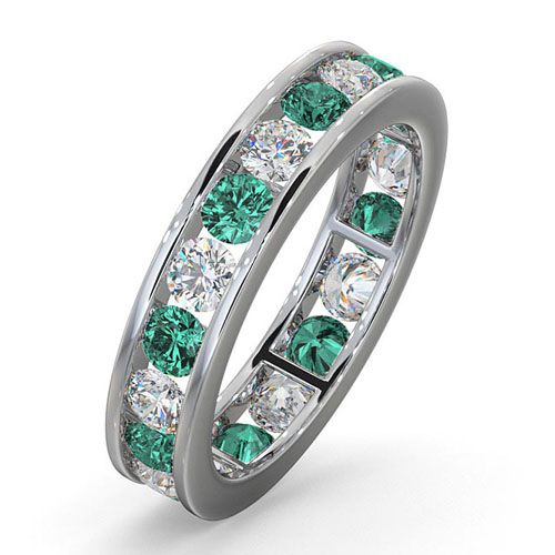18ct White Gold Channel Set Full Eternity Ring Diamond 1.00ct Emerald 1.10ct H Si