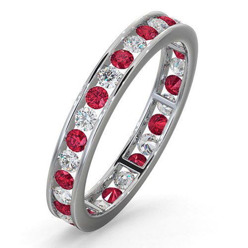 18ct White Gold Channel Set Full Eternity Ring Diamond 0.50ct Ruby 0.80ct G VS