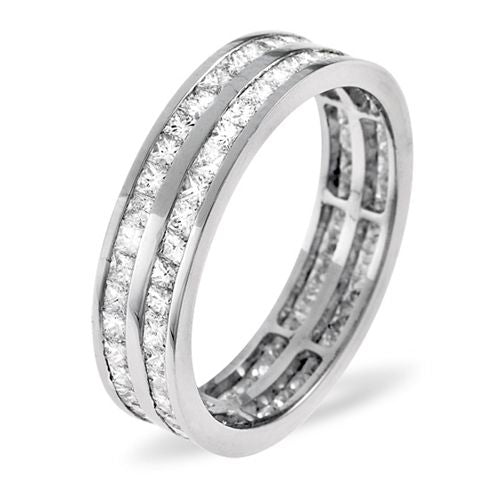 18ct White Gold Channel Set 2 Row Princess Cut Full Eternity Ring Diamond 3.00ct G VS