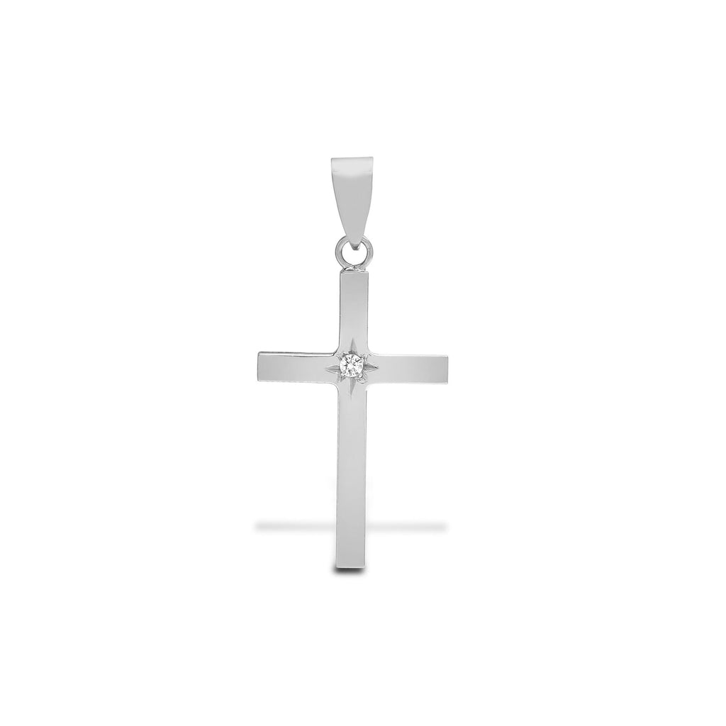 18ct White 0.03ct Diamond Star Set Cross