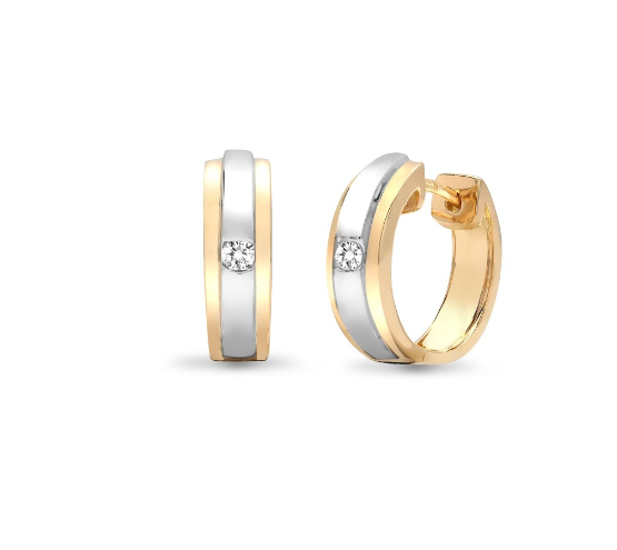 18ct White And Yellow Gold Diamond Huggie Earrings