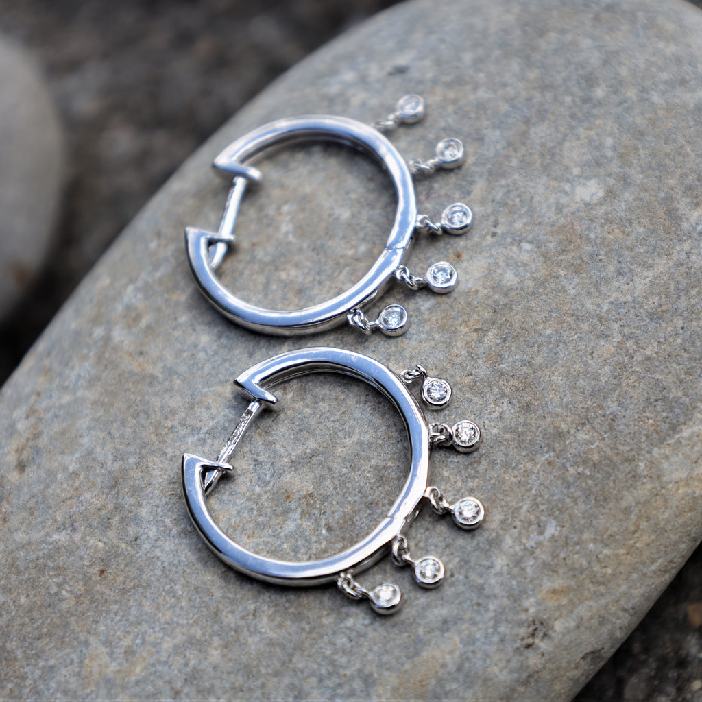18ct White Gold Hoop Dewdrop Diamond Hoops