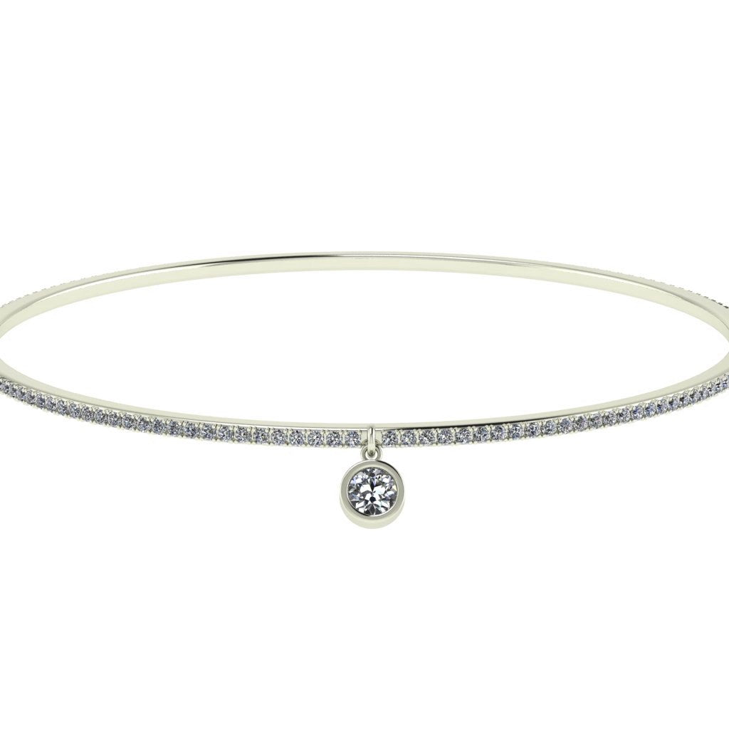 White Gold Eternity Diamond Bangle with solitaire charm
