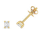 DIAMOND EMERALD CUT EARRING STUDS IN 18CT GOLD