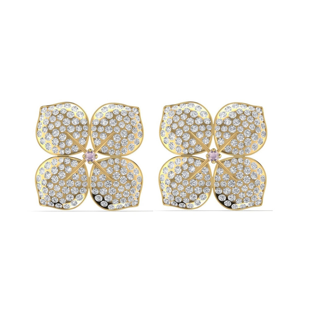18ct Yellow Gold Earrings, Hydrangea Diamond Earrings, Luxury Jewelry, Fine Jewelry, Diamond Earrings, Special Occasion Gift, High-Quality Diamonds