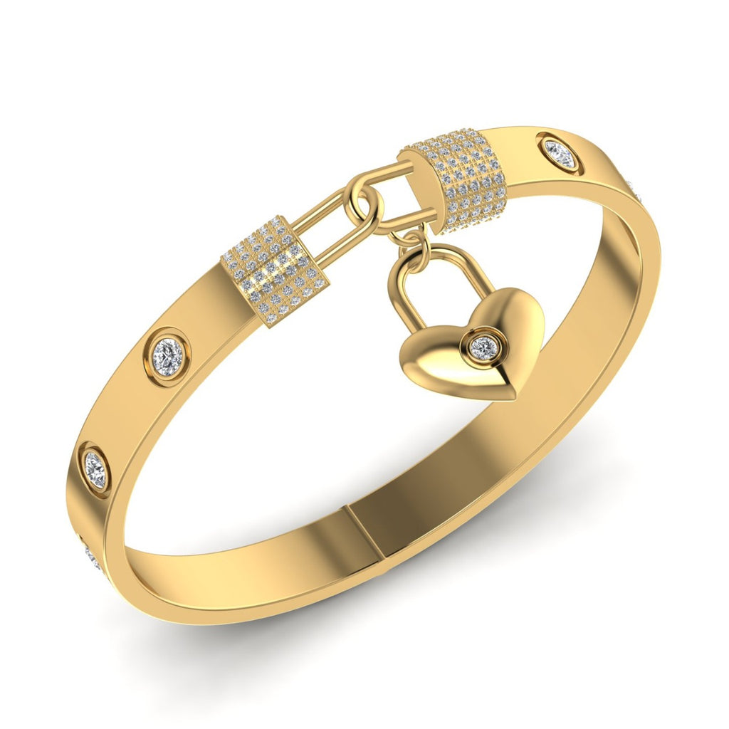 18ct yellow gold diamond love lock bangle