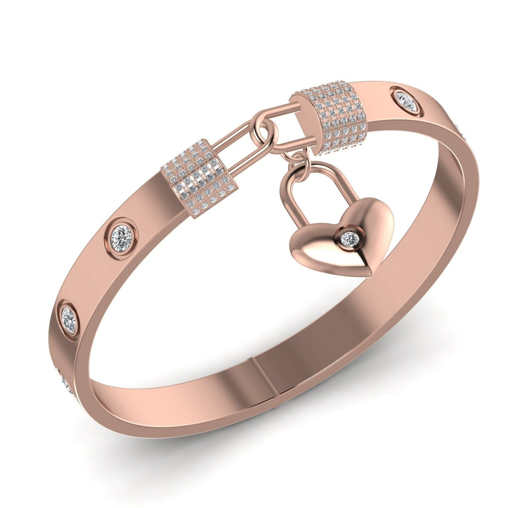18ct Rose Gold Diamond Love Lock Bangle