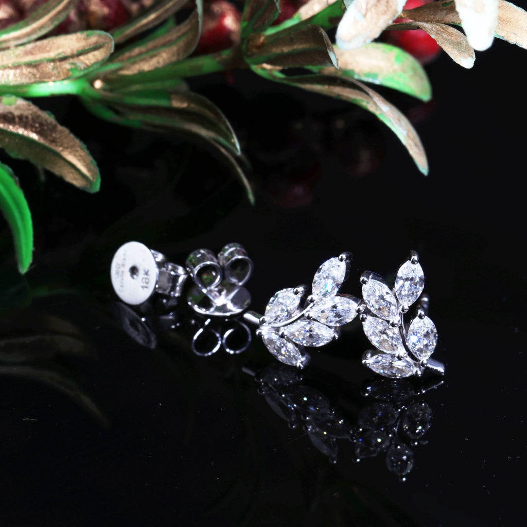 18ct White Gold Diamond Earrings leaf studs 1.20ct Marquise Cut. As Seen in TATLER
