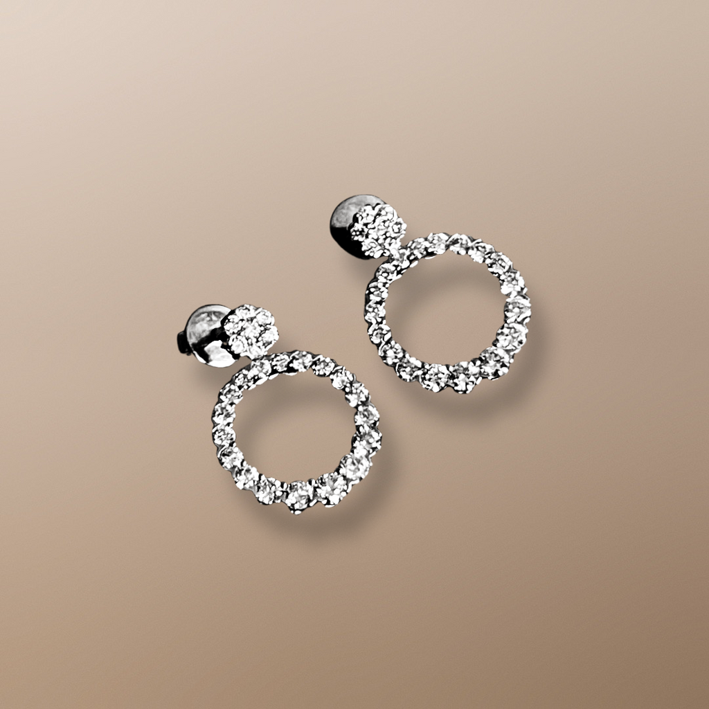 18ct White Gold Diamond Circle Earrings 1ct