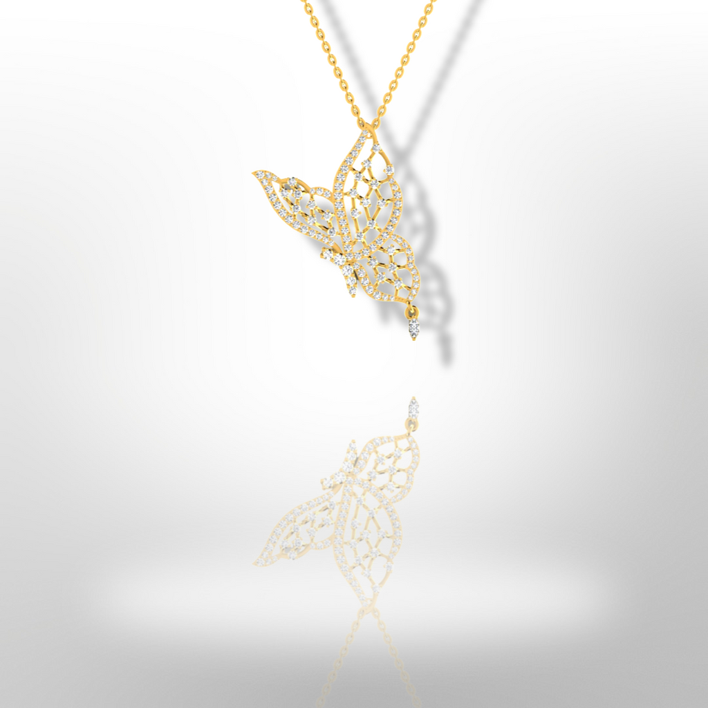 18ct Yellow gold diamond butterfly necklace with charm 0.70ct