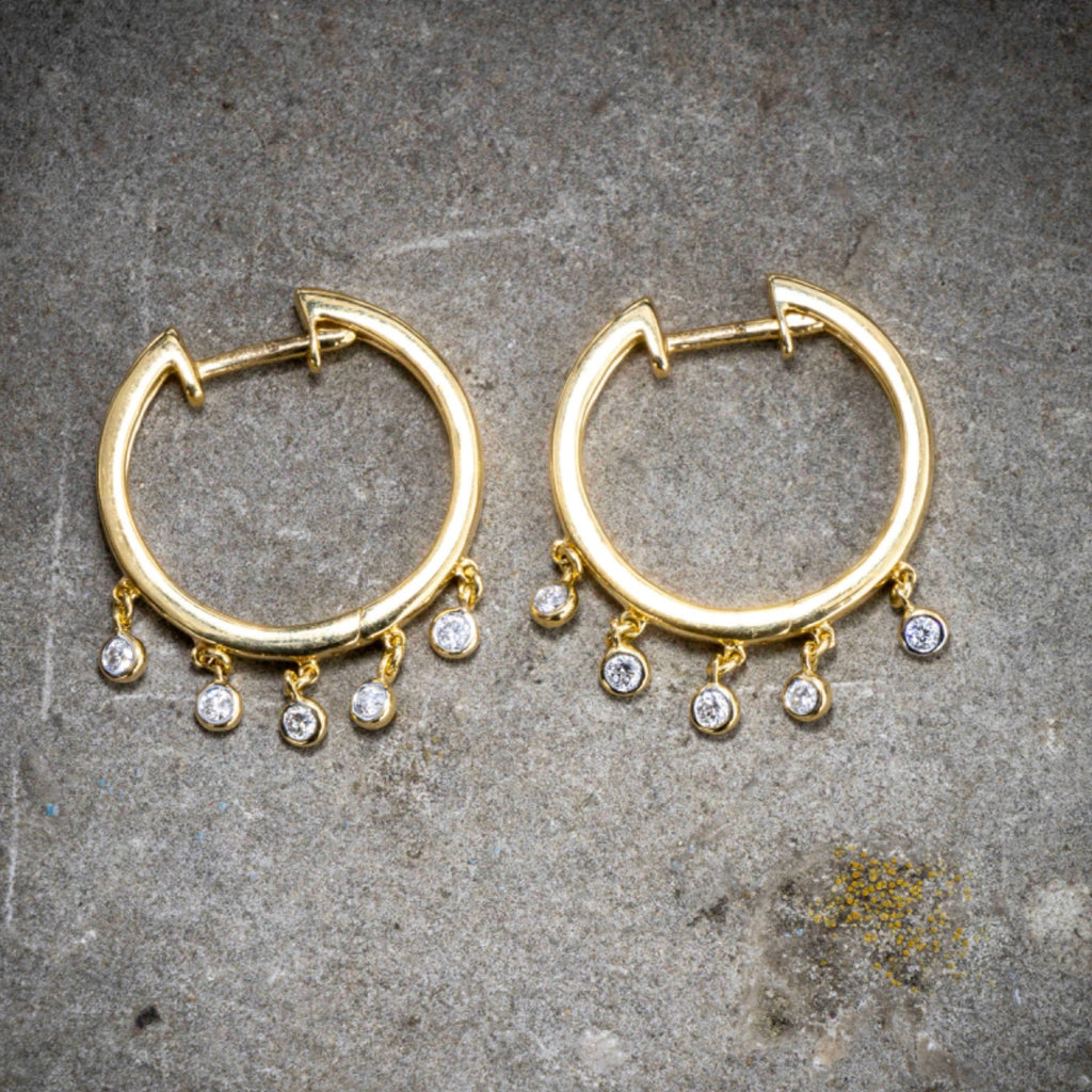18ct Yellow Gold Hoop Dewdrop Diamond Hoops