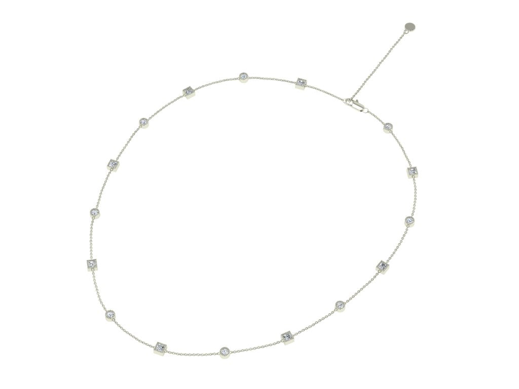 18ct white gold diamond necklace, interval necklace, hidden halo necklace, luxury jewelry, adjustable necklace.