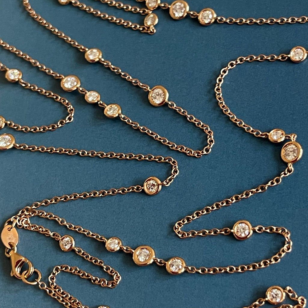 Diamond Necklace 1.85ct 18ct Rose Gold Long Station Chain By The Yard 2 Carat