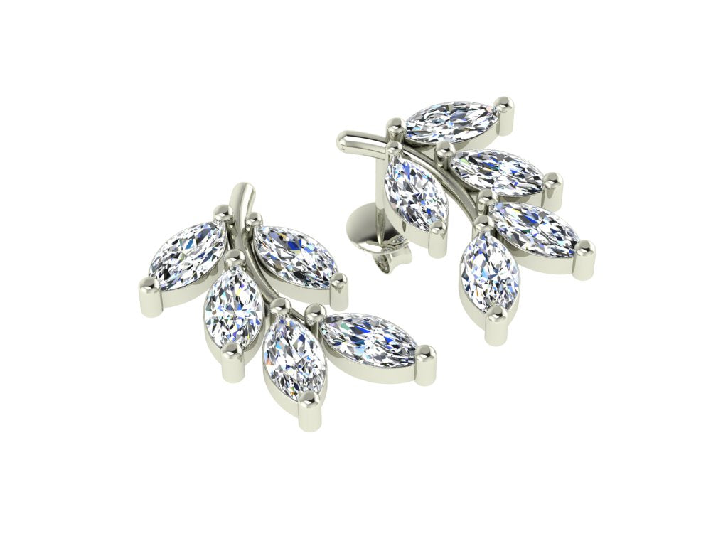 18ct White Gold Diamond Earrings leaf studs 1.20ct Marquise Cut. As Seen in TATLER