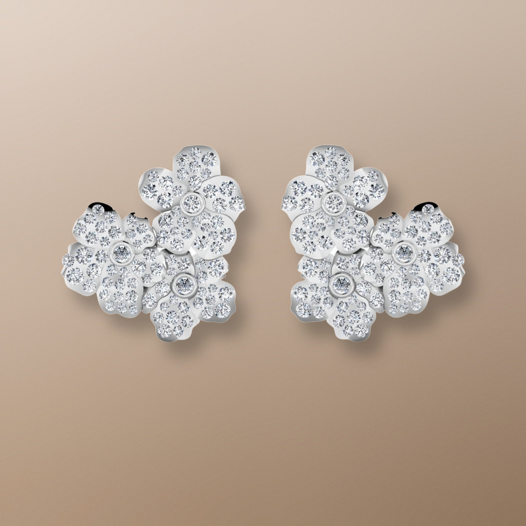18ct white gold diamond earrings, forget me not earrings, floral design, 1.10ct diamond weight, exceptional clarity, timeless classic, symbol of love and remembrance, high quality craftsmanship