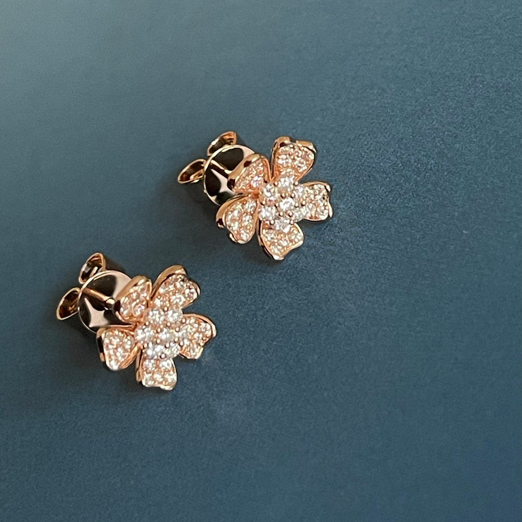 Diamond Earrings Clover Flower Studs in 18ct Rose Gold