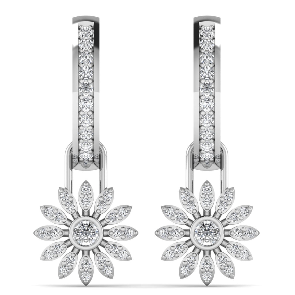 18ct White Gold Diamond Hoops, Removable Charm, Flora Daisy Earrings