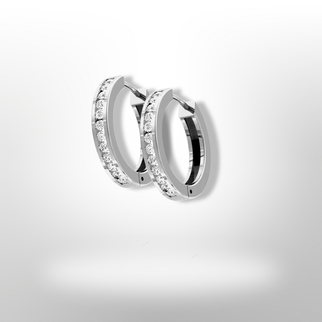18ct white gold, diamond hoop earrings, channel set, 0.50ct diamonds, elegant design