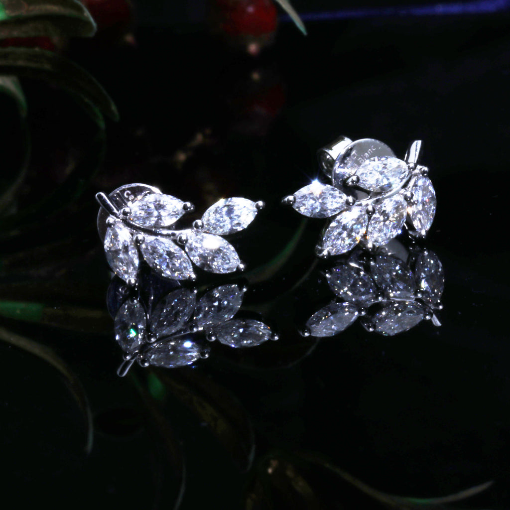 18ct White Gold Diamond Earrings leaf studs 1.20ct Marquise Cut. As Seen in TATLER