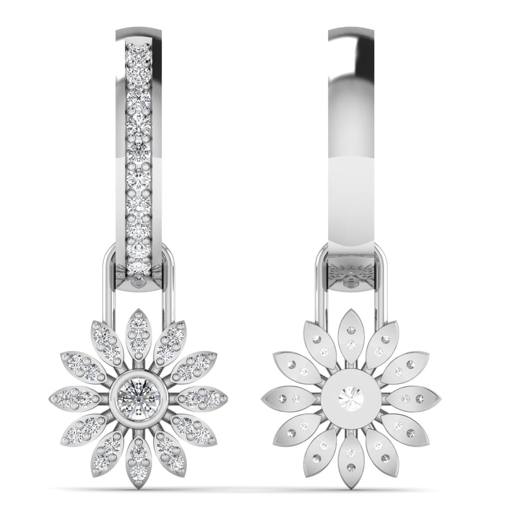 18ct White Gold Diamond Hoops with Removable Charm. Flora Daisy Earrings