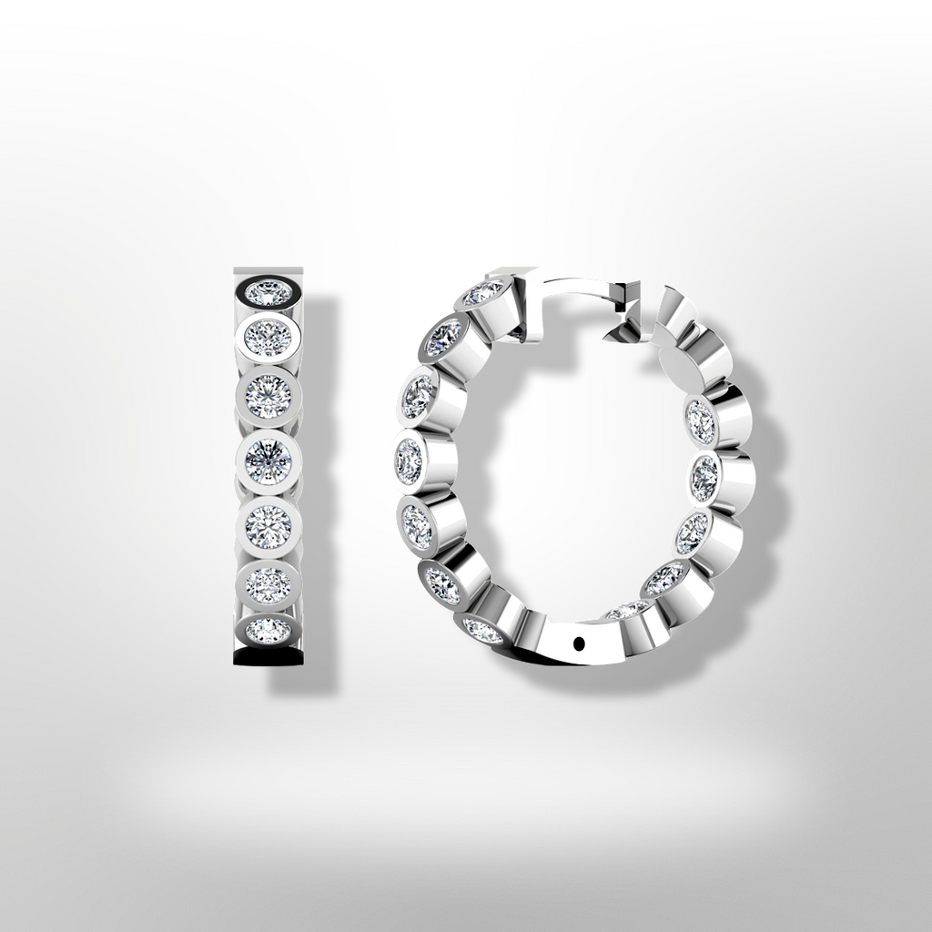 18ct White Gold inside out diamond Hoop earrings 1.20ct