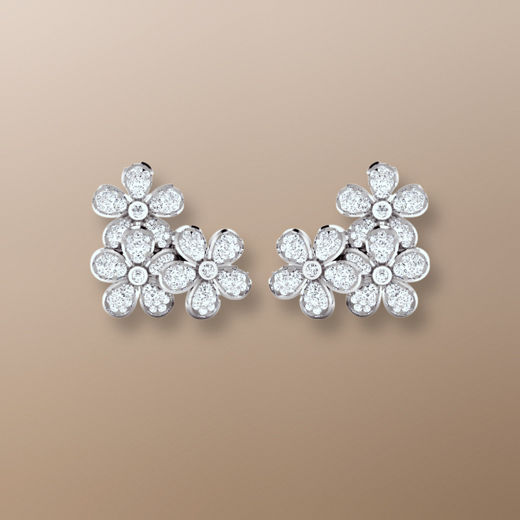 18ct white gold earrings, forget me not earrings, diamond earrings, 0.85ct diamond earrings, elegant jewelry, special occasion earrings, high-quality diamonds, stunning earrings, everyday accessory, jewelry collection