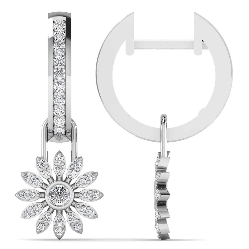 18ct White Gold Diamond Hoops with Removable Charm. Flora Daisy Earrings