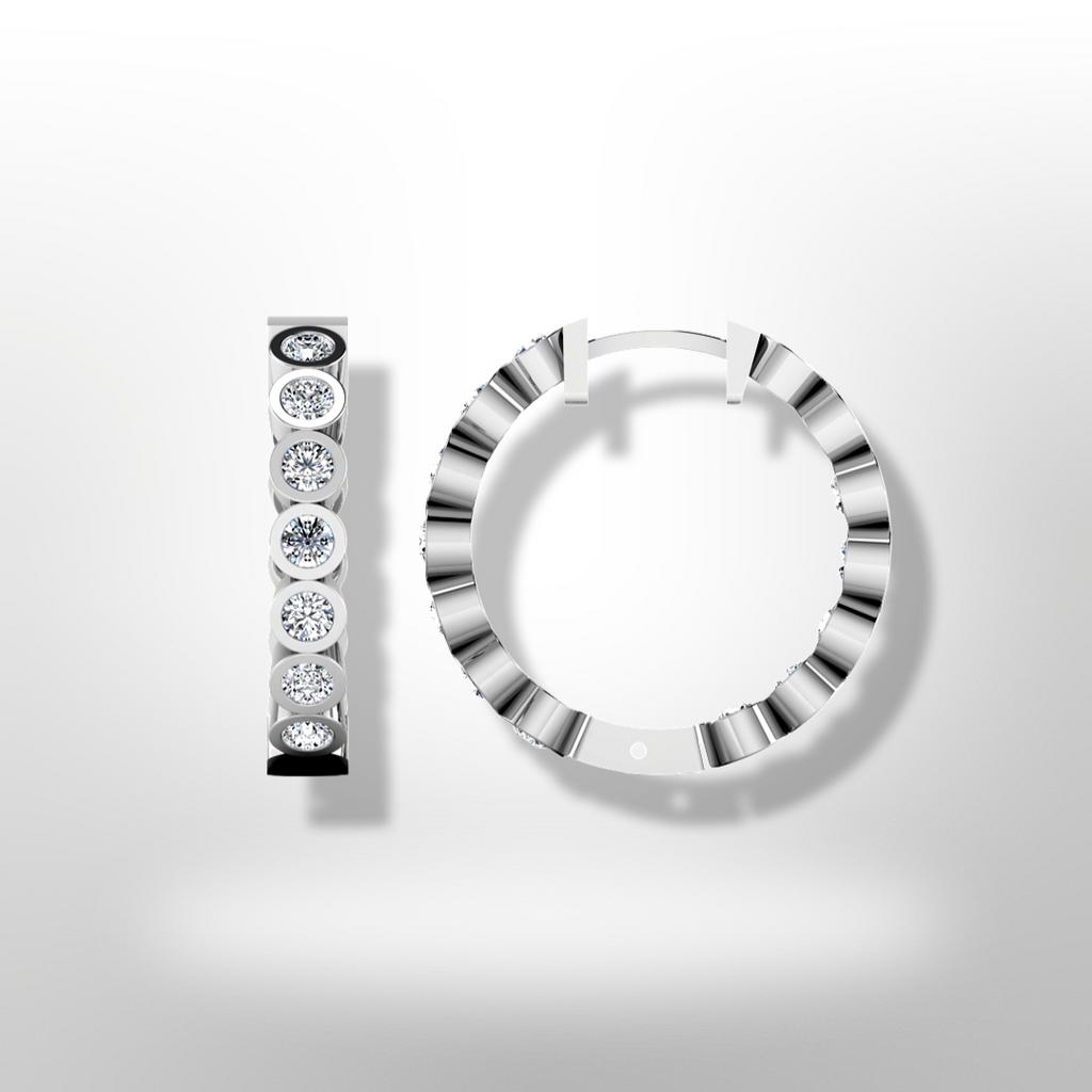 18ct White Gold inside out diamond Hoop earrings 1.20ct