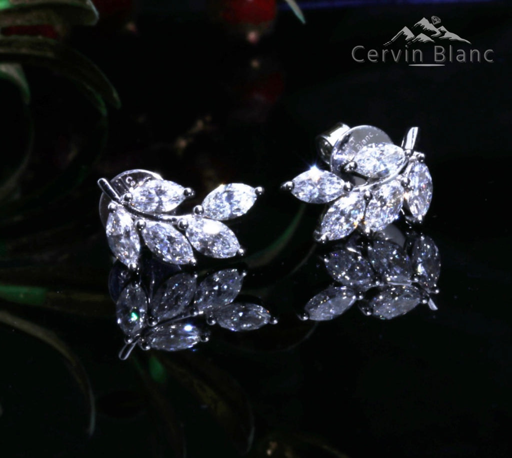 18ct White Gold Diamond Earrings leaf studs 1.20ct Marquise Cut. As Seen in TATLER