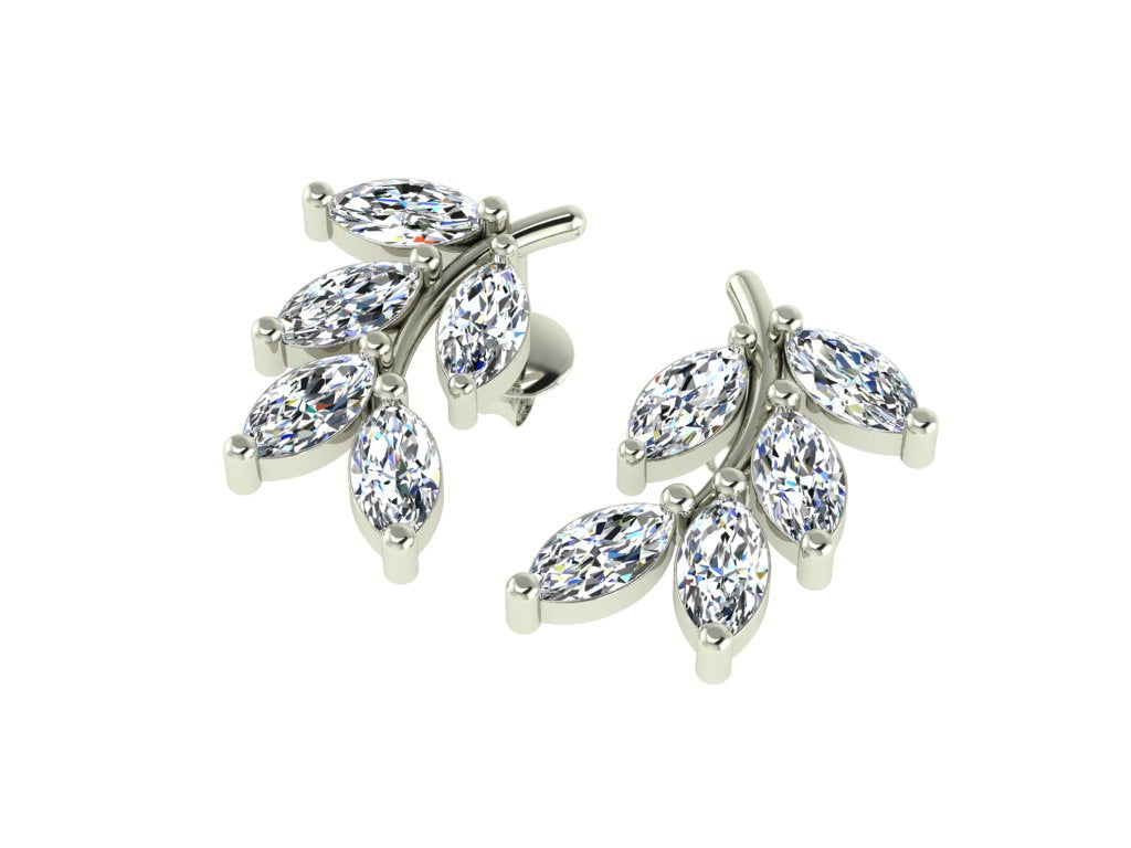 18ct White Gold Diamond Earrings leaf studs 1.20ct Marquise Cut. As Seen in TATLER