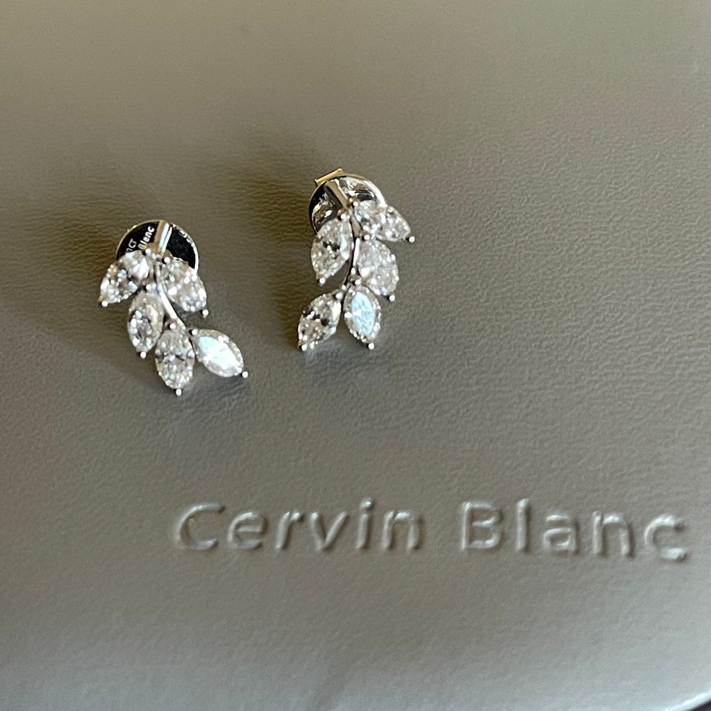 18ct White Gold Diamond Earrings leaf studs 1.20ct Marquise Cut. As Seen in TATLER