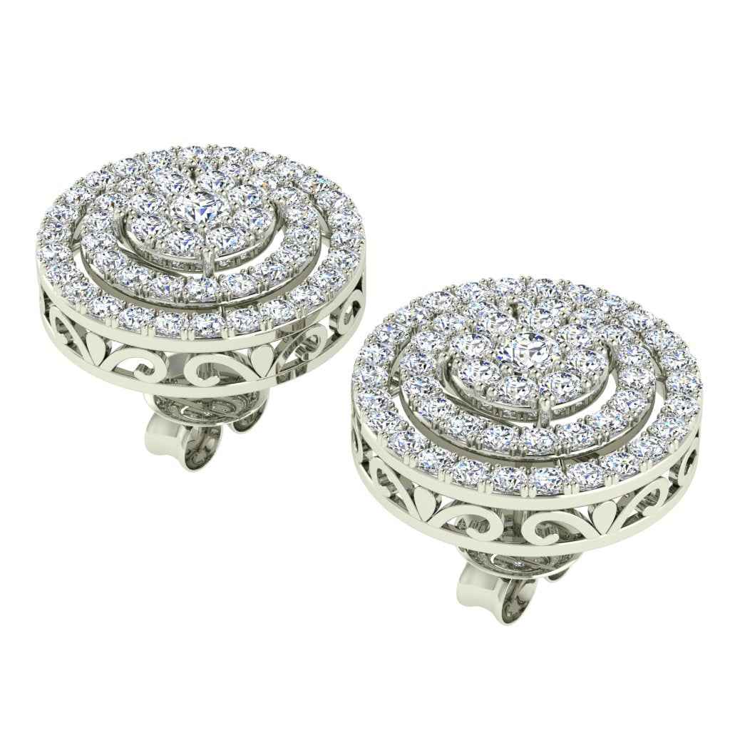 18ct white gold earrings, round halo earrings, diamond earrings, elegant earrings, sophisticated earrings, luxury jewelry, timeless design
